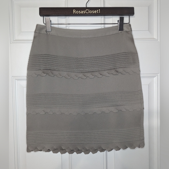 BANANA REPUBLIC Taupe Laser-Cut Scalloped Pintucked Textured Mini Skirt 2 - Picture 2 of 14